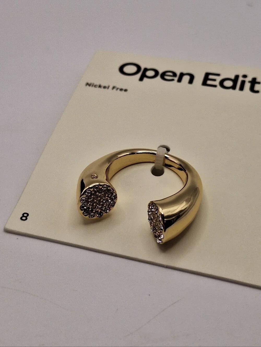 NWT Open Edit Pave Edge Open Ring Gold Clear Crystal Size 8